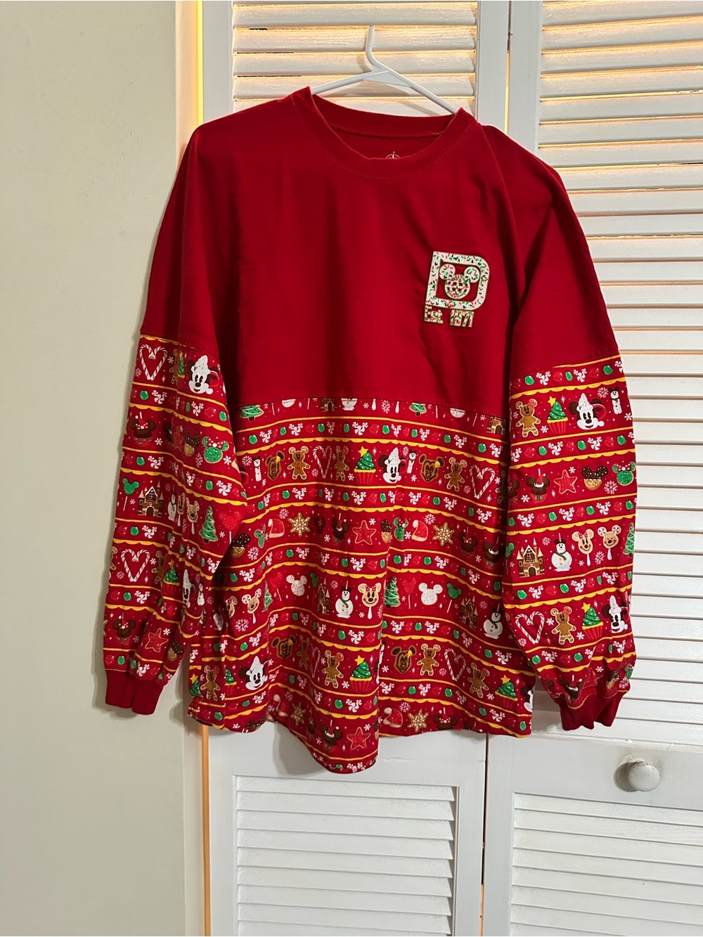 Disney Red Holiday Mickey Patterned Pullover Jersey